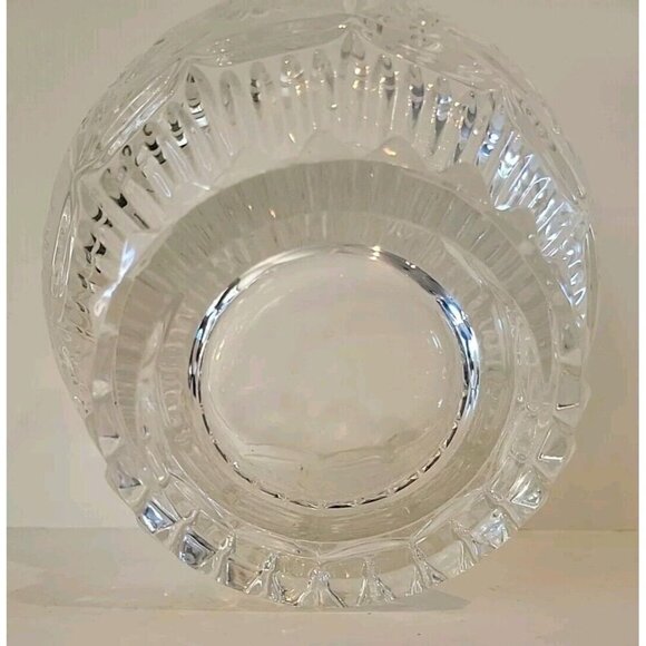 Vintage Etched Floral Scalloped Rim Heavy Crystal Glass Bowl with Pedestal 8in W - Picture 8 of 10